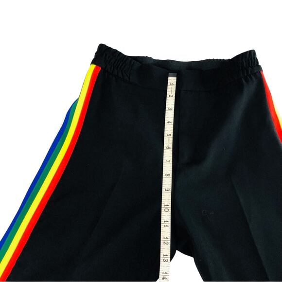 Zara Wide Leg Black Rainbow Side Stripe High Waist Pants Front Zip Flowy Fabric - Picture 12 of 16